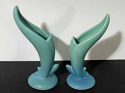 Beautiful Perfect Pair Of Van Briggle Turquoise Blue Bird Of Paradise Vases • $39.99