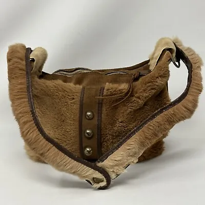 Vintage Brown Kangaroo Fur Leather Crossbody Shoulder Purse Bag Australia • $25.19