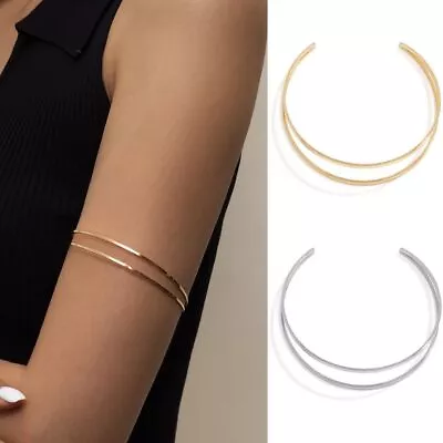 Silver Gold Adjustable Arm Bracelet Armband Upper Arm Cuff Minimalist Bangle • £3.42