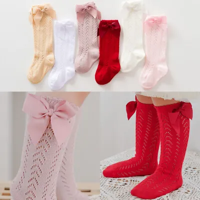 Girls Baby Spanish Bow Pointelle Knee High Wedding Party School Socks 0m-5y • £3.88