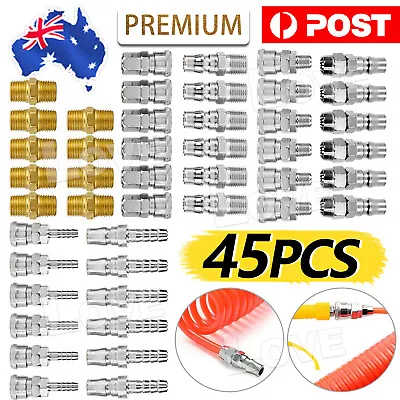 45Pcs Air Fittings Assortment  Type Compressor Coupling Thread Barb Hose Clamps • $20.95