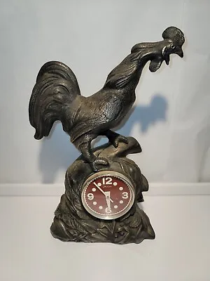 Vintage Molnija 1970s USSR Cast Iron Rooster Mantel Clock • $149.99