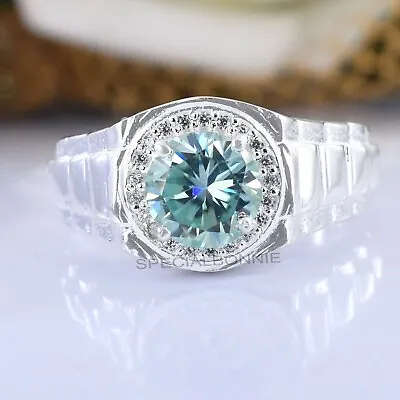 2.30 Ct Certified Blue Diamond Solitaire Men's Ring 925 Silver - VIDEO • $75