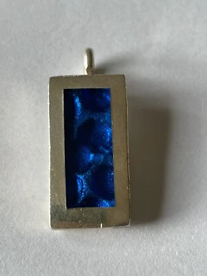 £20 • Buy Vintage Silver And Blue Enamel Ingot Shape Pendant 3.6cm Length