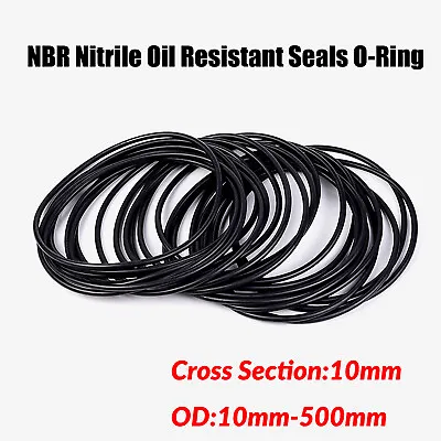 Metric Black Rubber O Rings 80mm - 500mm Outside Dia Nitrile O Ring 10mm Thick • £2.39