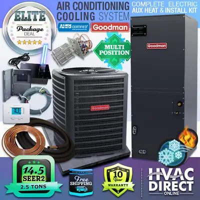 Goodman 2.5 Ton 14.5 SEER2 Central Air Conditioning Split System W/ Aux Heat Kit • $3225.25