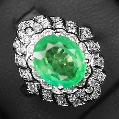 Emerald Green Oval 5.80 Ct. Sapp 925 Sterling Silver Ring Size 6.75 Women Gift • $37.63