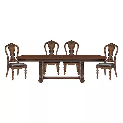 Lavish Style 5pc Formal Dining Table Set W Leaves Chairs Classic Dark Oak Finish • $1925