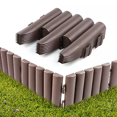 Brown Wood Effect Garden Palisade Lawn Edging Grass Border Plastic Fencing • £9.95