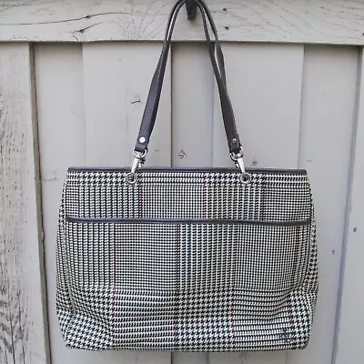 Lauren Ralph Lauren Houndstooth Tote Shoulder Handbag Leather Trim Brown & Black • $28.99