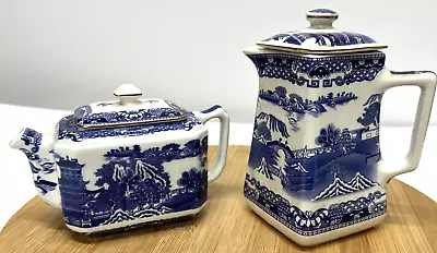 Ringtons Tea Merchants Teapot And Lidded Milk Jug Blue & White Pattern 1976 & 77 • £18.99