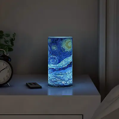 80-FC1008 LED Starry Night Candle With Remote Control Timer Van Gogh Art On Vani • $24.99