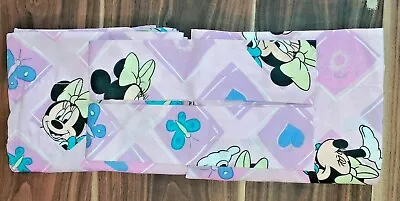 Vintage Disney Minnie Mouse 2 Curtains 2 Tie Backs Hearts & Butterflies Pink • $26.99