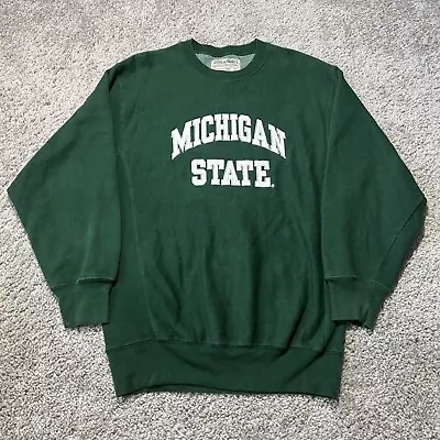 VINTAGE Michigan State Spartans Sweatshirt Mens Small Green Crewneck 90s MSU • $19.95