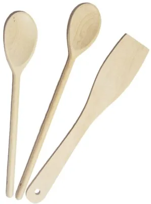 £3.99 • Buy 3 X Wooden Utensil Set Spoons & Spatula Kitchen Baking Cooking Solid Wood Spoon