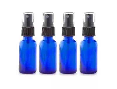  4 NEW 2 Oz. Cobalt Blue Boston Round GLASS Spray Bottle BLACK Fine Mist Sprayer • $8.99
