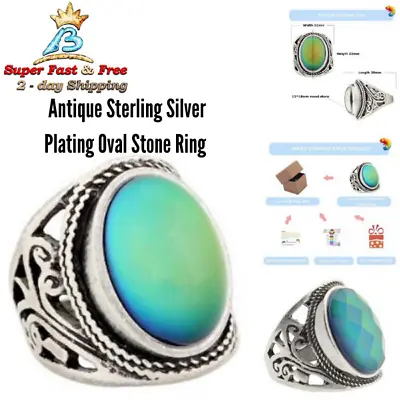 Women Vintage Rings Mood Ring Changing Color Antique Sterling Silver Plated • $28.80