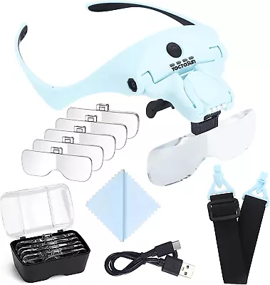 Magnifying Glasses With Light For Close Work Head Magnifier With 4 LED Lights A • $25.59