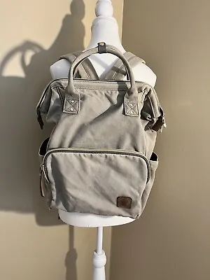 Veegul Taupe Canvas Leather Doctor Style Day Pack Backpack Laptop Bag • $22.90
