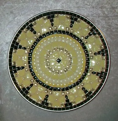 Black Yellow White Vintage Art Deco Floral Mosaic Tile Art Console Plate Japan • $54.40