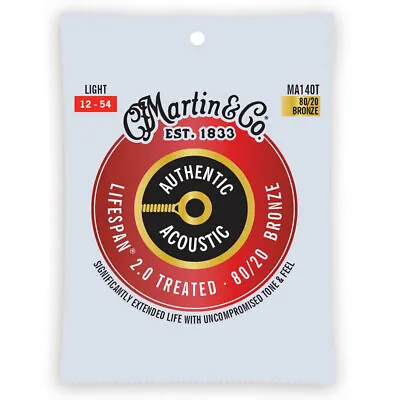 Martin Guitar Authentic Acoustic Treated Strings 80/20 Bronze MA140T Light Gauge • $28