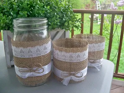 6 Burlap Mason Jar Sleeves DIY Wedding Decorations Rustic Wedding Decorations • $26