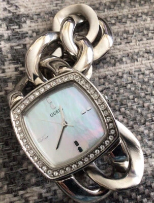 £10 • Buy Guess Watch Pearly Face Gems Around Chunky Bracelet Not Sure If It’s Working 