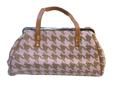 Glenda Gies Vintage Old Hollywood  Pink And Brown Wool Houndstooth Purse Handbag • $71.10