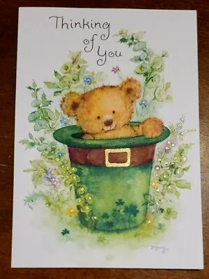 Vintage Mary Hamilton St. Patrick's Day Card Cute Bear In Hat Unused • $6.96