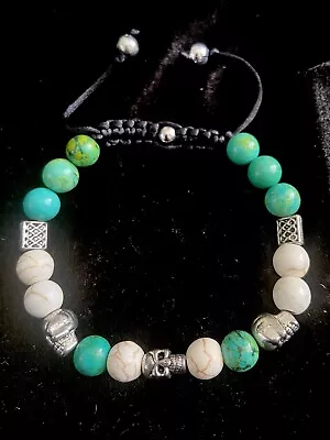 Skull Collection Shamballa Bracelet Men/Unisex Turquoise/Howlite/Healing-220 • $14.88