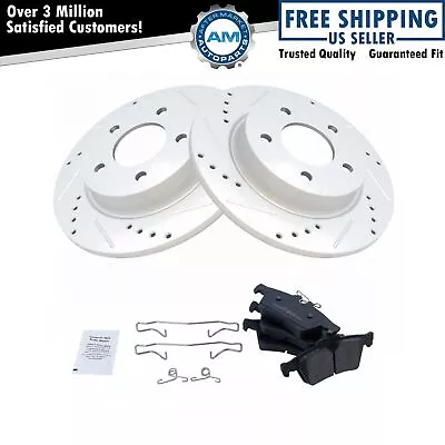 Rear Performance Brake Rotor Drilled Slotted Coated & Ceramic Pad Kit • $100.31