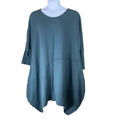 Maria De Guadalajara 2 2X Tunic Dress Blue Gray 1/2 Sleeve Womens Cotton Blouse • $57.99