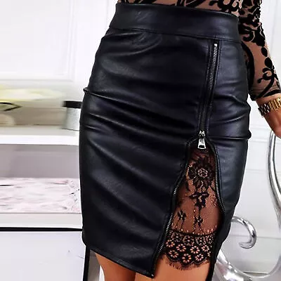 Female Skirt Side Zipper Split Versatile Women Faux Leather Stretchy Mini Pencil • $16.19