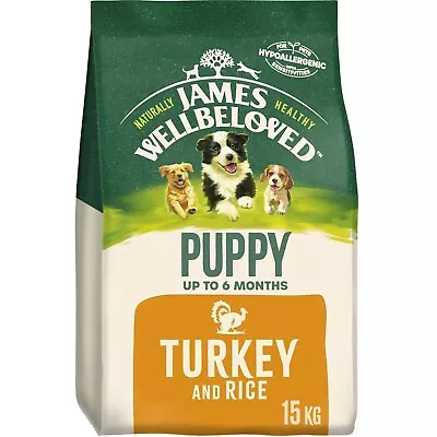 £59.99 • Buy 15kg James Wellbeloved Natural Puppy Complete Dry Dog Food Turkey & Rice