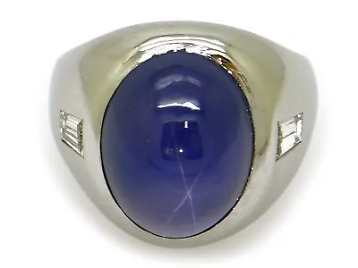 Mens Platinum GIA 17ct Cabochon Star Sapphire Blue Violet Diamond Band Ring  • $13450