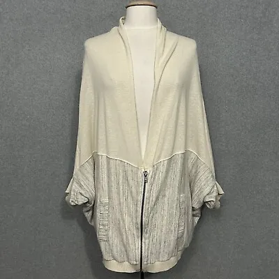 MOTH Anthropologie Women Sweater Large Austral Ivory Gray Oversized Cocoon Cardi • $20.99