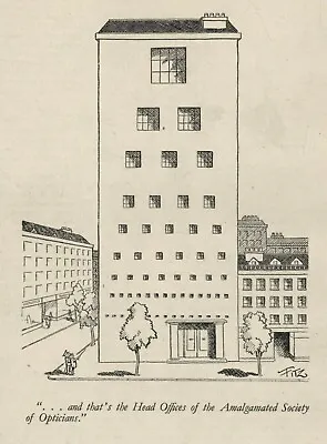 OPTICIAN HUMOR CARTOON - Vintage 1944 British - EYE-CHART HUMOR - New Building • $7.95