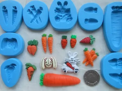 £5.60 • Buy 1x MINI Craft Mould: Bunny Rabbit CARROTS (Singles/Twin Sets) Cupcake Clay Resin