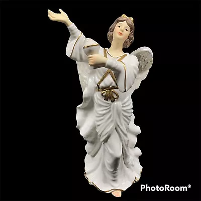 O'WELL ANGEL TORCH LAMP URN Large Figurine White Ivory Iridescent Wings Gold Trm • $30