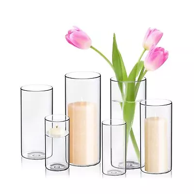 Hurricane Candle Holders Cylinder Flower Vases Pillar Votives Floating Candle... • $95.27