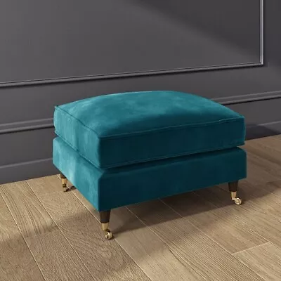 Velvet Footstool Upholstered In Blue • £299.95