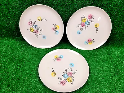 Lot Of 3 Vintage MCM Pastel Floral Dinner Plates IMPERFECTIONS SEE DESC & PHOTOS • $16.80