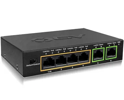 6 Port Poe+ Switch (4 Poe+ Ports With 2 Ethernet Uplink And Extend Function) • $49