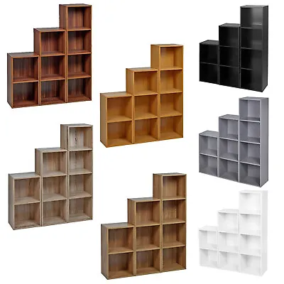 Cube 2 3 Or 4 Tier Wooden Bookcase Shelving Display Storage Shelf Unit Wood • £12.99