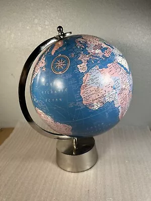 VTG Style 12 In Diameter Globe World On Silver Raised Metal Base • $29