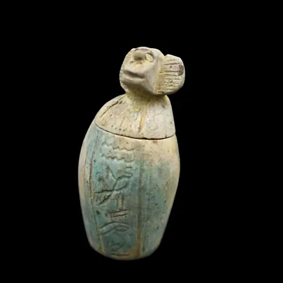 Antique Faience Egyptian Ancient Baboon Head Canopic Jar Hapy Organ Lung Storage • £48.26