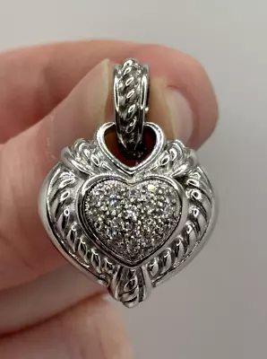 Judith Ripka Sterling Silver & CZ Enhancer Heart Cable Pendant • $64.99