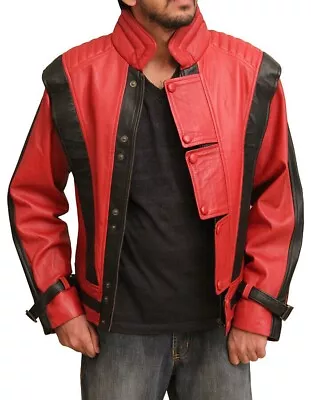 Michael Jackson Thriller Jacket MJ Red Leather Mens Halloween Costume Wear • $149.99