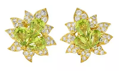 Van Cleef & Arpels 1960s 9.18 CTW Peridot Diamond 18 Karat Gold Earrings • $17600