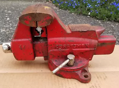 Vintage Red Craftsman 381-5188 Swivel Bench Vise 4  Jaws WORKS GREAT FAST SHIP • $59.95